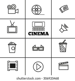 Cinema sign and symbol vector set. Trendy line design icons. 