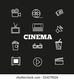 Cinema sign and symbol vector set. Trendy line design icons. 