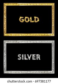 Cinema silver and gold shape frame with shining light bulbs. vector illustration