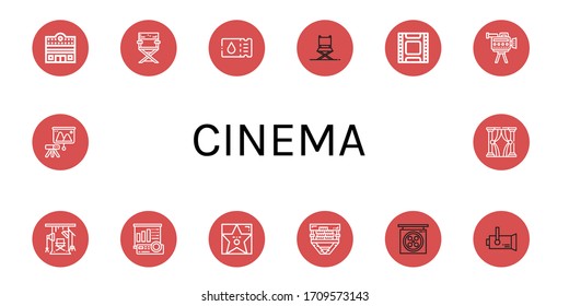 cinema simple icons set. Contains such icons as Cinema, Director chair, Ticket, Film, Camcorder, Studio, Projector screen, Walk of fame, Spotlight, can be used for web, mobile and logo