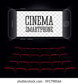 Cinema in the smartphone. Black background. Vector