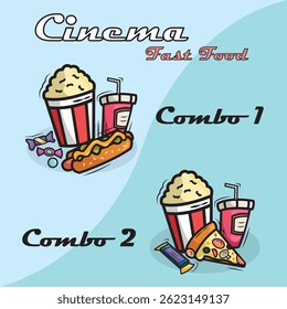 Cinema snack combos offer. Vector illustration