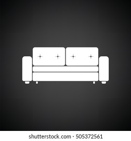 Cinema sofa icon. Black background with white. Vector illustration.