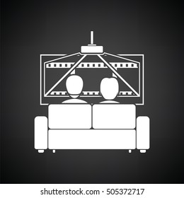 Cinema sofa icon. Black background with white. Vector illustration.