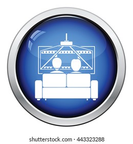 Cinema sofa icon. Glossy button design. Vector illustration.
