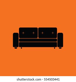 Cinema sofa icon. Orange background with black. Vector illustration.