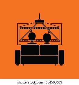 Cinema sofa icon. Orange background with black. Vector illustration.