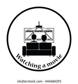Cinema sofa icon. Thin circle design. Vector illustration.