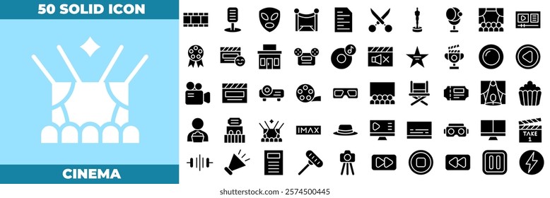 Cinema Solid Editable Icons set. Vector illustration in modern thin solid style of cinema icons: camera, play, pause, media, etc