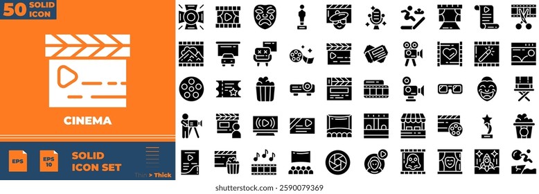 Cinema Solid Editable Icons set. Vector illustration in modern thin solid style of cinema icons: cinema, ticket, theatre, etc