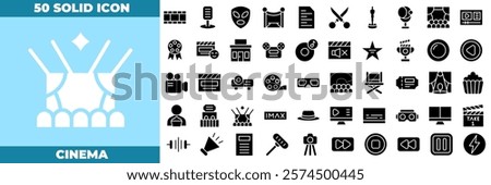 Cinema Solid Editable Icons set. Vector illustration in modern thin solid style of cinema icons: camera, play, pause, media, etc