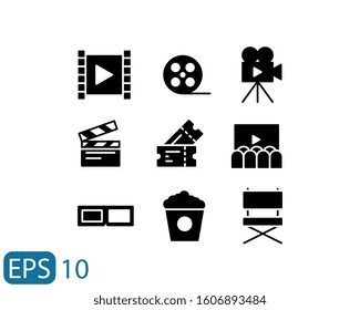 Cinema solid style icon set isolated vector illustration on white background. EPS 10