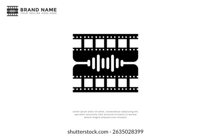 Cinema Sound Wave Logo. Modern logo combination filmstrip with sound wave