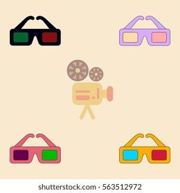 cinema spectacles Vector illustration Collection in flat style 3d movie glasses