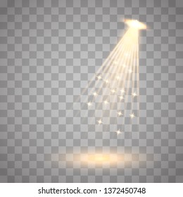 Cinema spotlight glow effect background.  Scene. Light beam on black stage highlight important. Show spotlight background vector. 