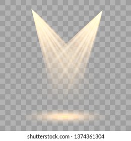 Cinema spotlight glow effect background.  Scene. Light beam on black stage highlight important. Show spotlight background vector. 