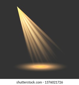 Cinema spotlight glow effect background.  Scene. Light beam on black stage highlight important. Show spotlight background vector. 