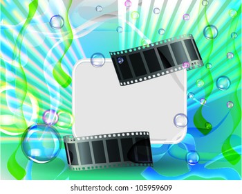 Cinema and spotlights. Card for cinema. Vector