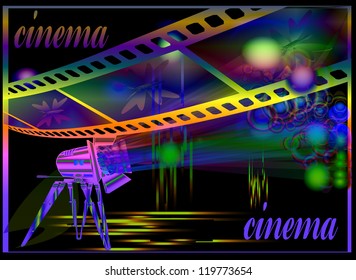 Cinema and spotlights. Vector design of the poster. A card for cinema. A vector