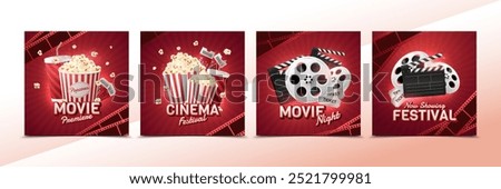 Cinema square cards in realistic style
