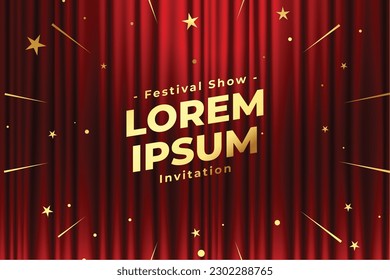 cinema stage curtain banner with golden confetti burst vector