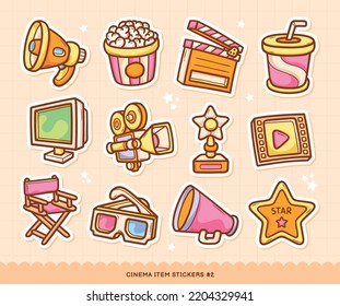 Cinema Stickers Doodle Color Vector Collection
