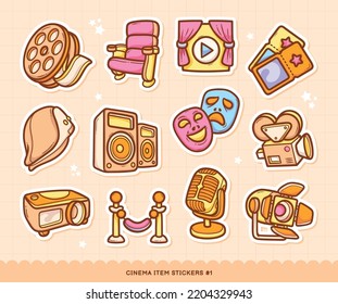 Cinema Stickers Doodle Color Vector Collection