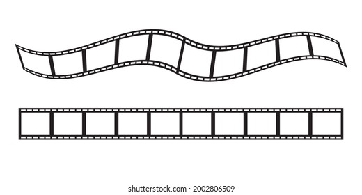 tira de cine. Icono de cámara. Fotografía. Icono de época con tiras de película. Vieja tira de película. Ilustración vectorial. Imagen de archivo.