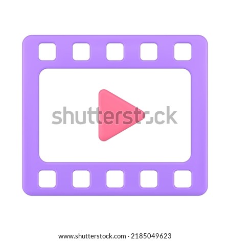 Cinema strip screen video play user interface application badge multimedia content broadcasting realistic 3d icon vector illustration. Movie entertainment television channel tape media negative file