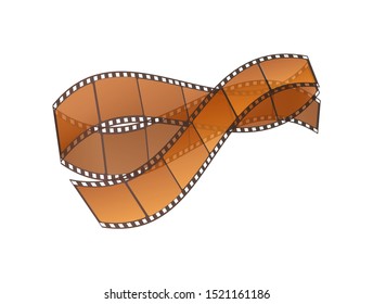 Cinema strip vector, isolated icon with recorded film on tape, cinematography retro photo roll with frames. Filmmaking industry movies entertainment