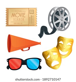 Cinema symbol set design, Movie video film media entertainment theme Vector illustration