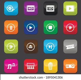 Cinema symbol for web icons. Colored buttons on a dark background