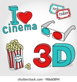 cinema symbols vector hand-drawn set