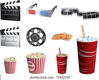 Cinema symbols vector set isolated on white