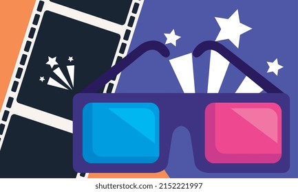 cinema tape and 3d glasses