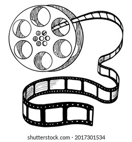 Cinema tape sketch. Black hand drawn object on white background. Vector illustration.