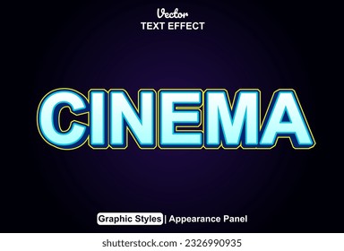efecto de texto de cine con estilo gráfico de color azul y editable.