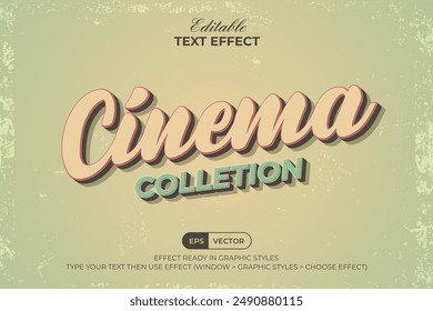 Efecto de texto de cine Estilo retro de Antiguas. Efecto de texto editable.