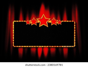 Cinema Theater curve sign red curtain light up banner design background, vector illustration