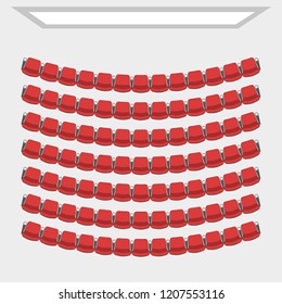 Cinema theater hall. (top view) Cinema auditorium with screen and seats. (View from above)