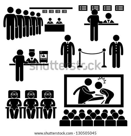 Cinema Theater Movie Moviegoers Film People Man Stick Figure Pictogram Icon