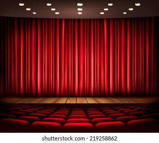 Cinema or theater scene with a curtain. Vector.