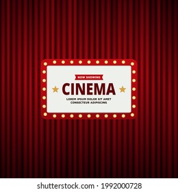 Cinema theatre frame and red curtain retro illustration background