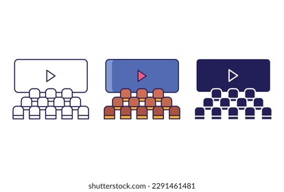 cinema theatre line and solid illustration icon