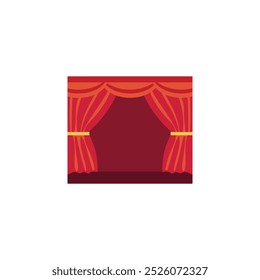 Cinema Theatre, Luxury red silk velvet curtains and draperies and pelmet for window or theater stage decoration.