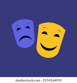 Cinema or theatre masks in flat design. Comedy and drama carnival faces. Vector illustration isolated.