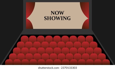 Cinema Theatre screen opening with Now Showing text vector illustration