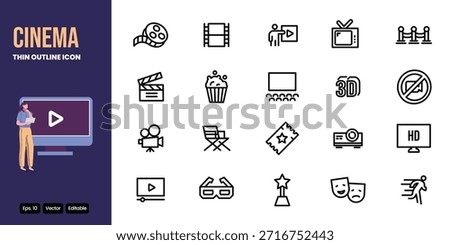 cinema thin outline icon set vector design good for web and mobile app