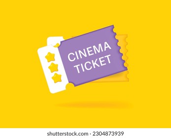 Cinema ticket 3d. Coupon cinema. Tag label, sale banner. 3d rendering.