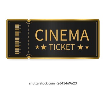 Cinema ticket. Black ticket with gold. Vector illustration. Golden